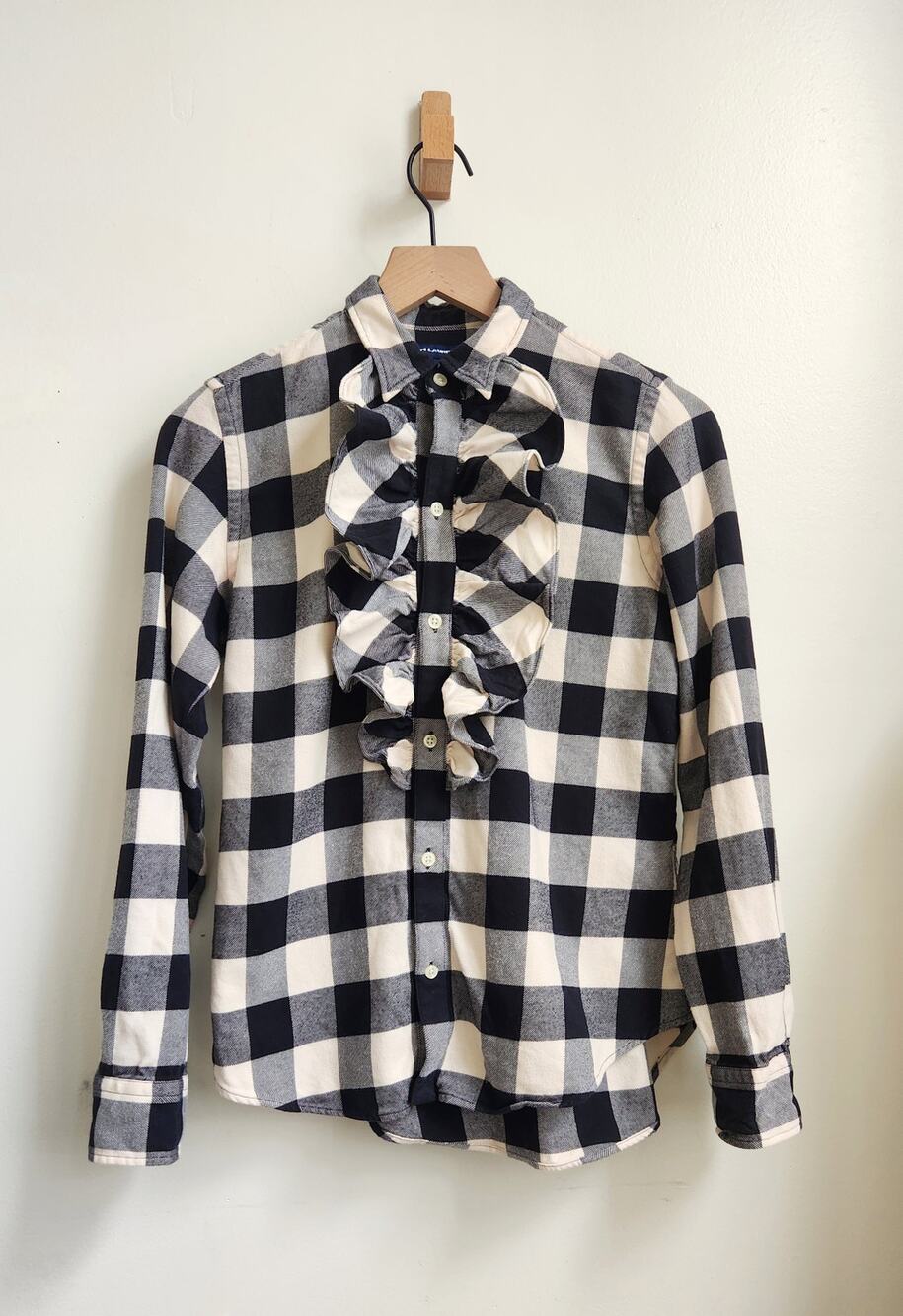 Ralph Lauren Sport Womens Buffalo Plaid Flannel Ruffle Button Down Shirt Size 6